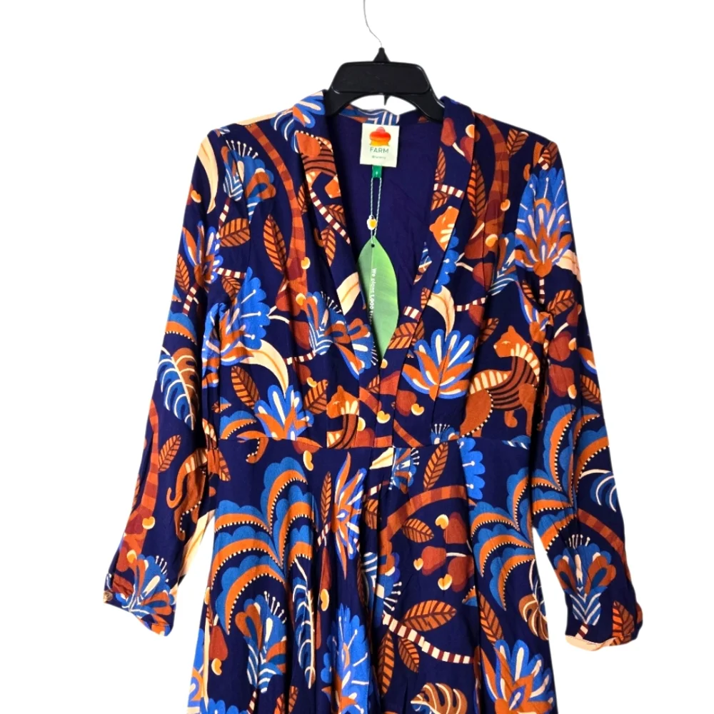 FARM Rio Nature Beauty Blue‎ Long Sleeve V-Neck Maxi Dress